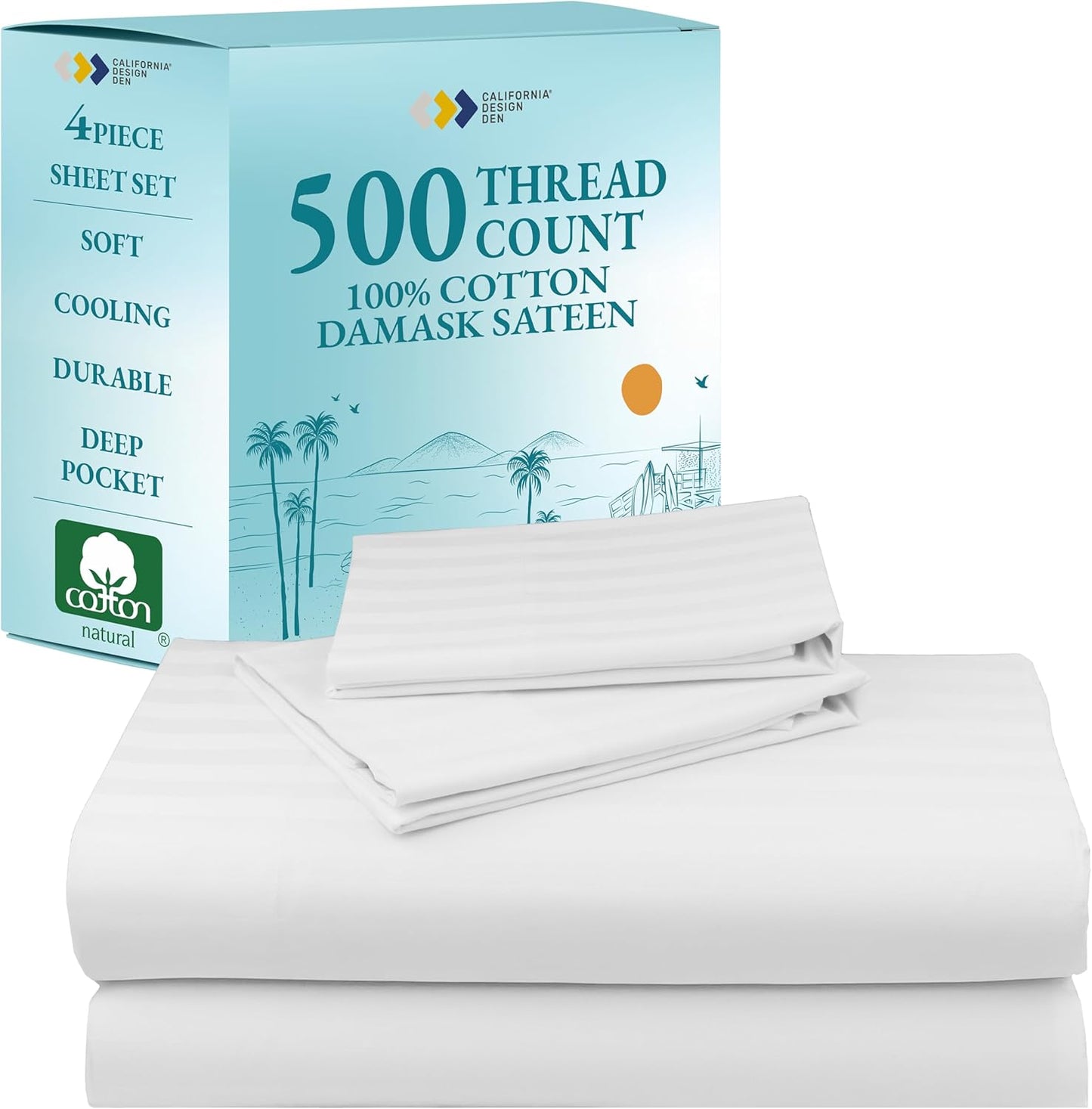 Cooling 500 Thread Count 100% Cotton King Size Bed Sheets Set