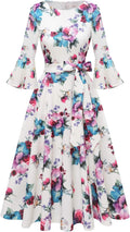 Women's Bell Sleeve Vintage Midi Dress - Flattering A-Line Fit