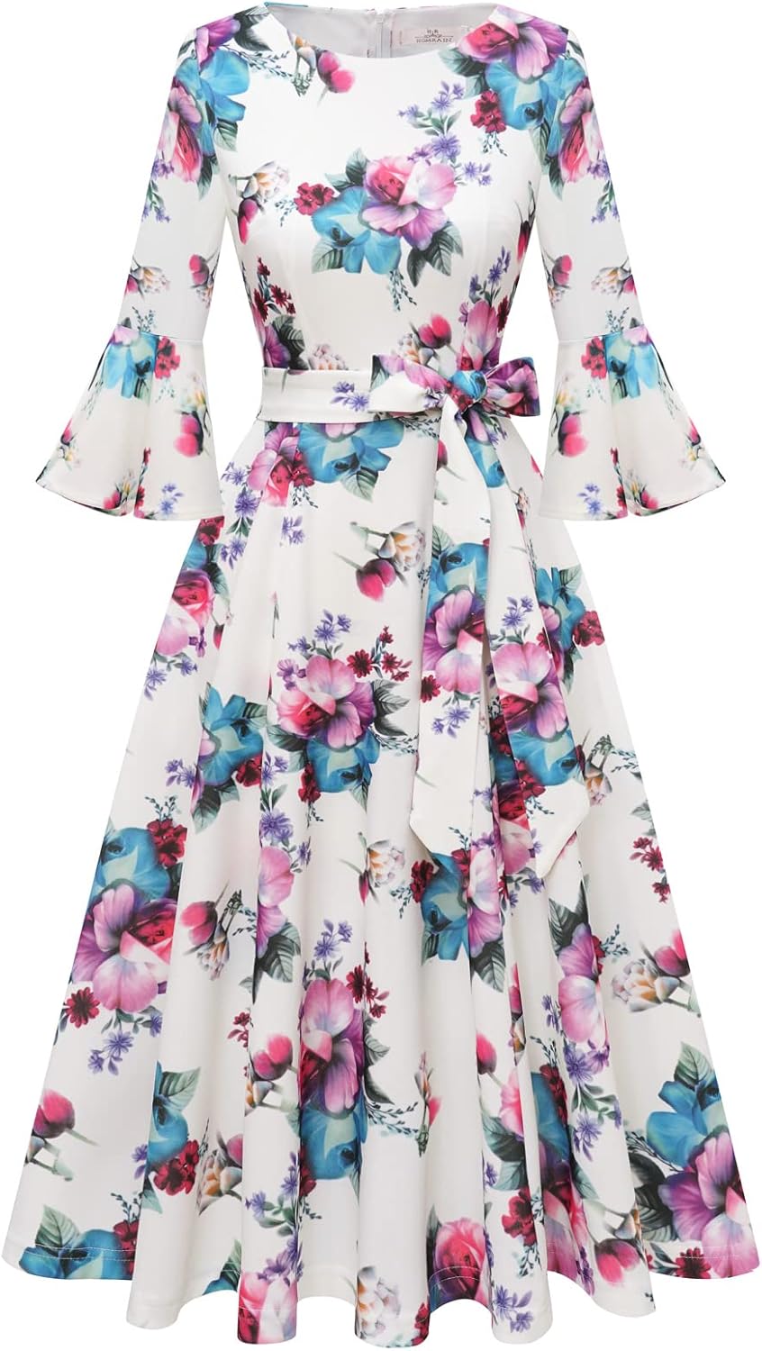 Vintage Bell Sleeve Women's Church Dresses for Weddings and Parties