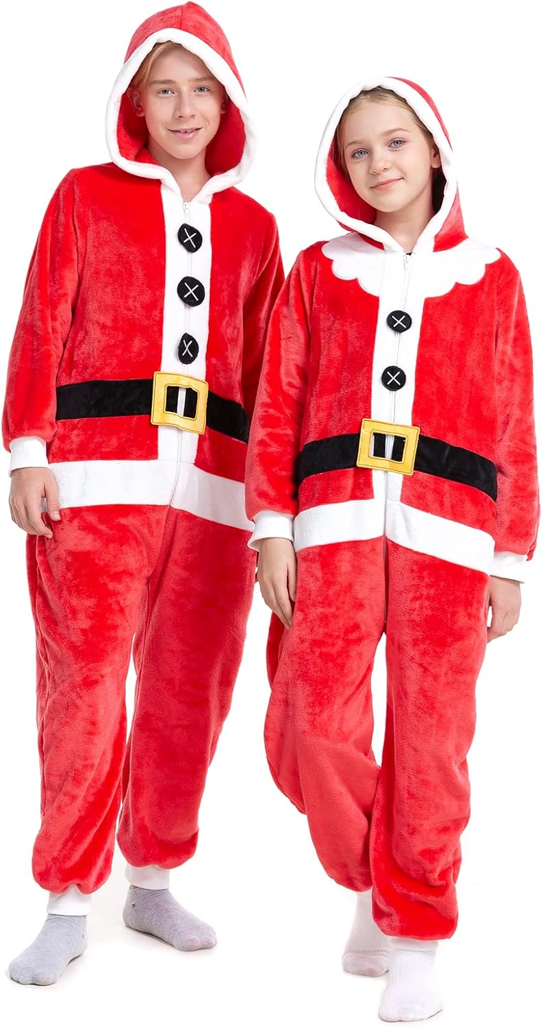 HSCTEK Kids Christmas Flannel Onesie with Hood for Fun