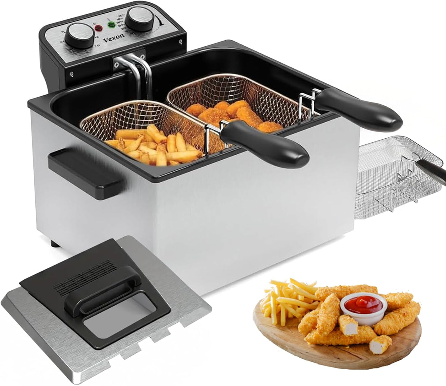 1800W Large Electric Deep Fryer with 3 Baskets for Home Use