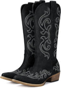HISEA Rollda Cowboy Boots for Women Mid-Calf Snip Toe - Chunky Heel