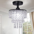 Small Crystal Chandelier Flush Mount Ceiling Light - Elegant Mini