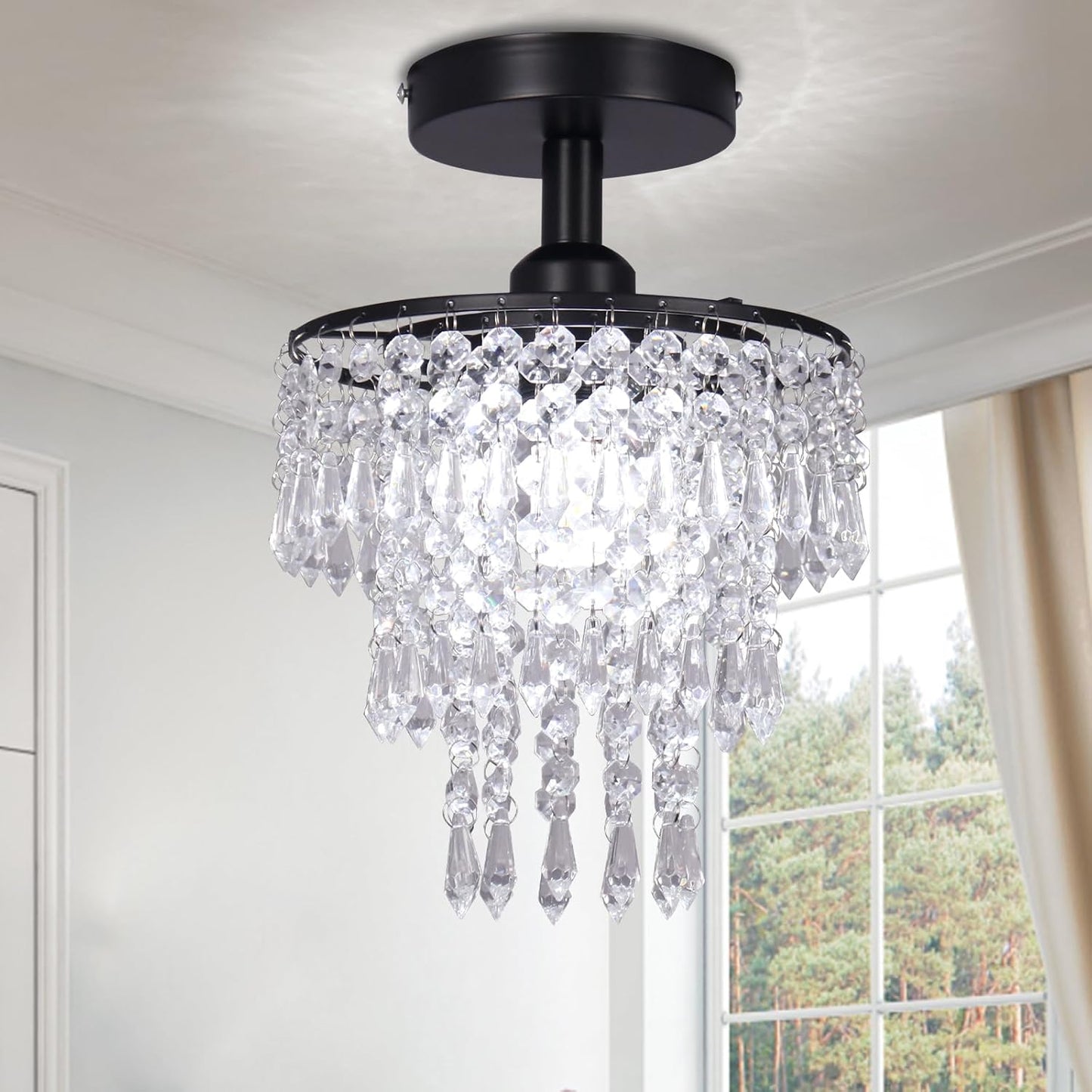Small Crystal Chandelier Flush Mount Light for Elegant Spaces