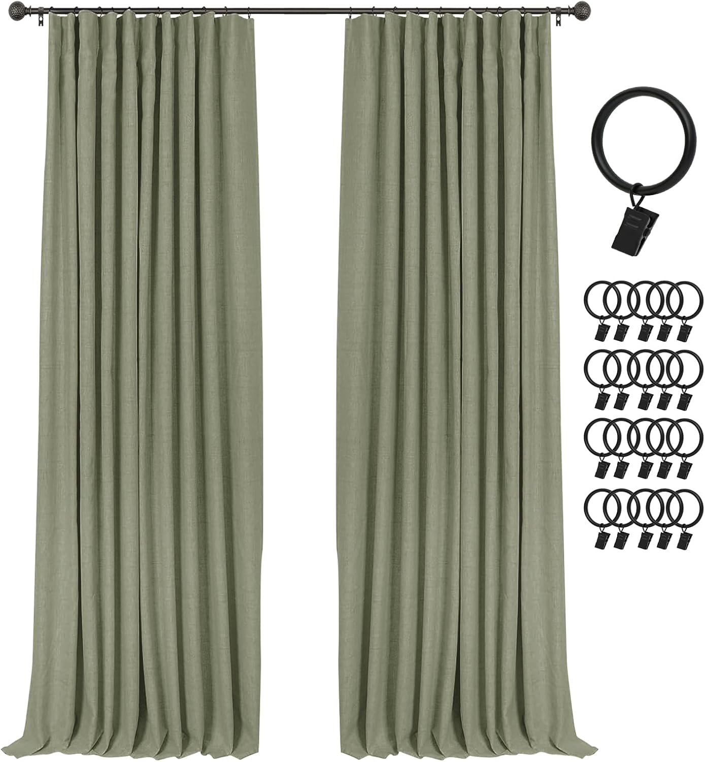 100% Blackout Curtains for Bedroom & Living Room - Light Sage