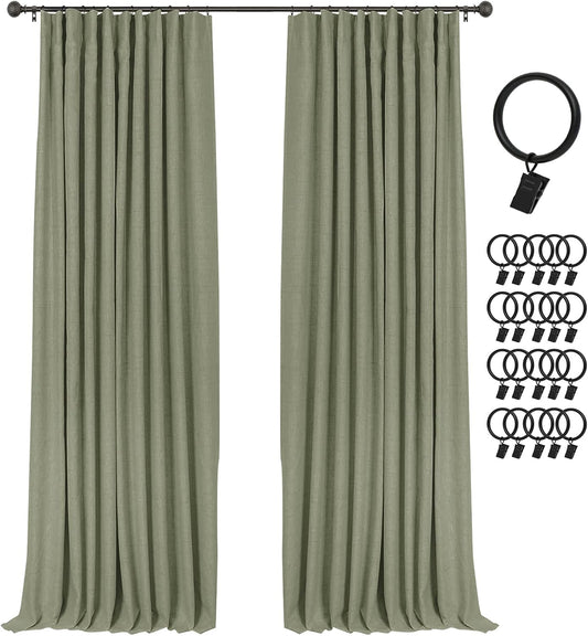 100% Blackout Curtains for Bedroom & Living Room - Light Sage