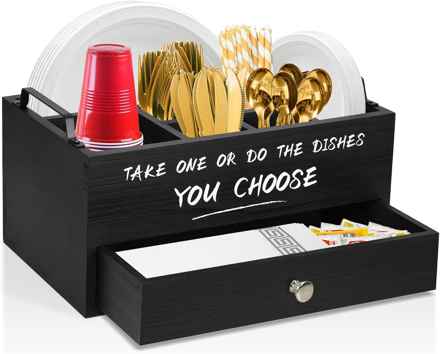 Paper Plate Dispenser with Drawer for Kitchen Countertop