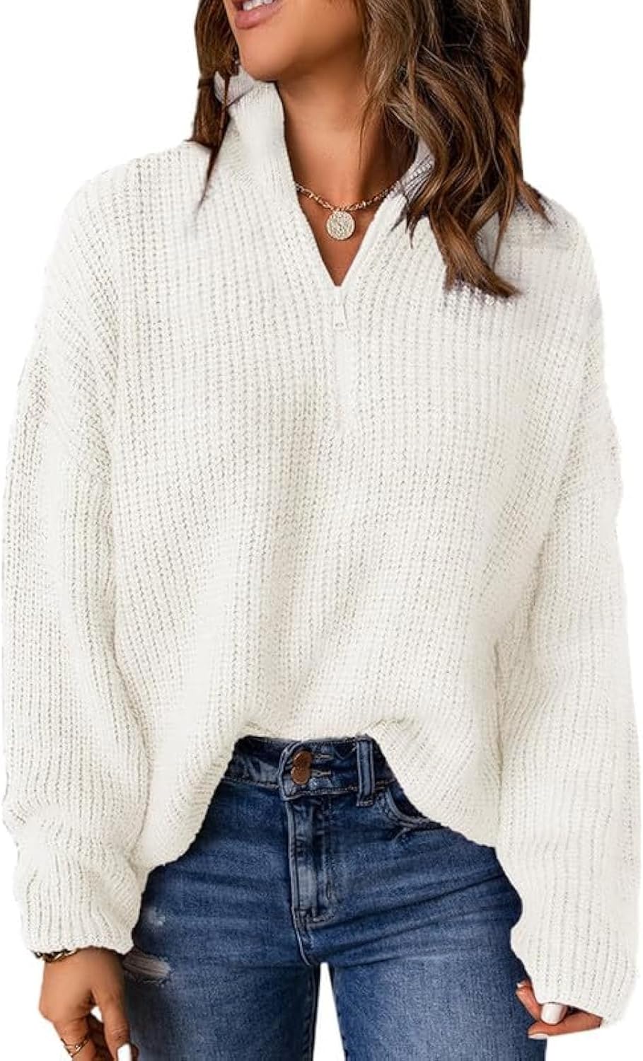 Dokotoo Womens 1/4 Zip Pullover V Neck Sweater for Casual Style