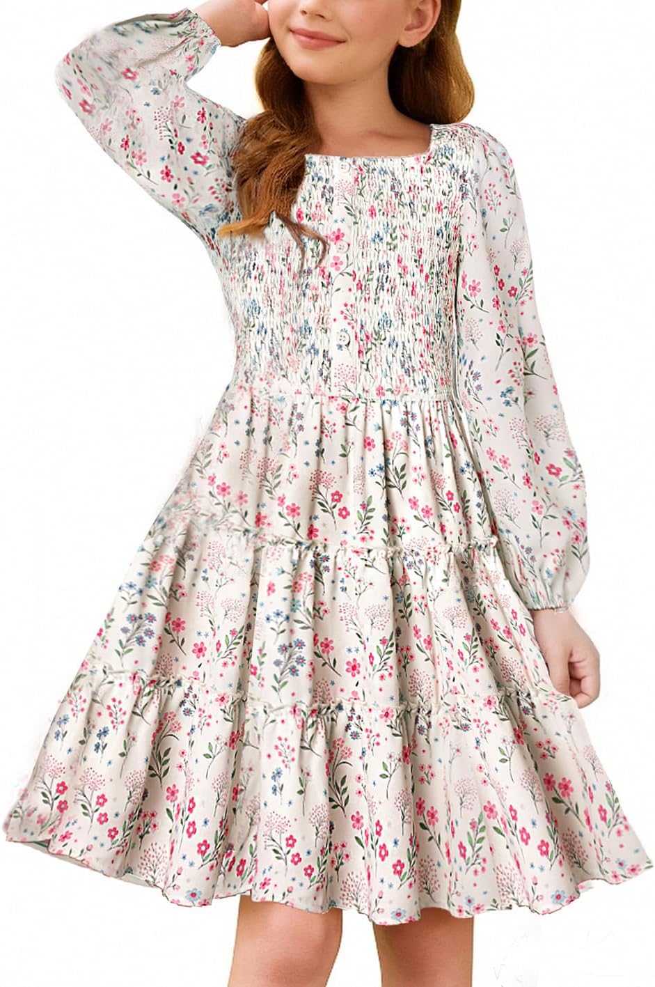 Grace Karin Girls Floral Long Sleeve Tiered Holiday Dress