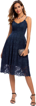 Atnlewhi Womens Spaghetti Strap V Neck Lace A Line Dress
