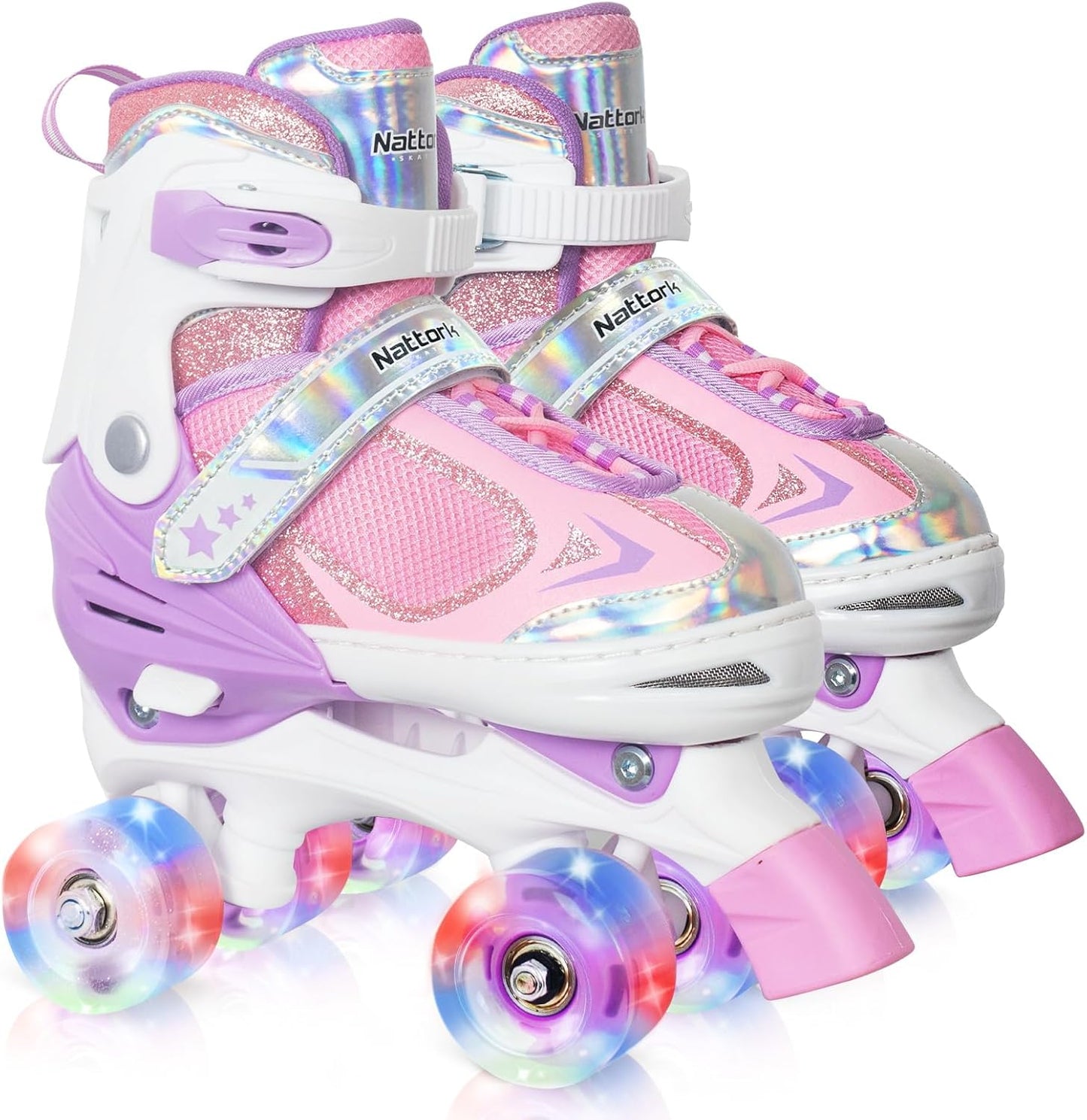 Nattork Kids Roller Skates for Boys Girls - Adjustable Quad Skates