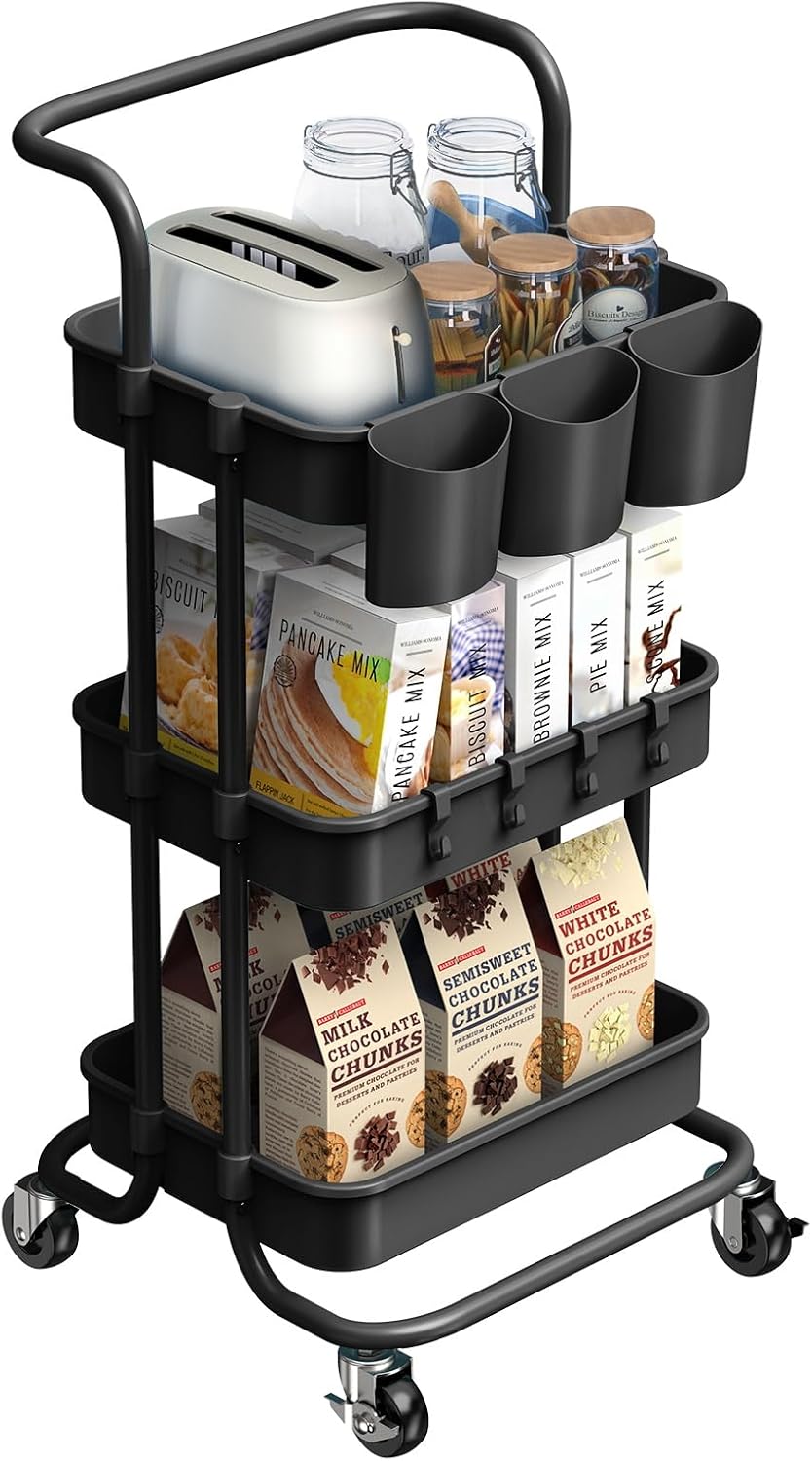 3-Tier Rolling Utility Cart for Stylish Storage Solutions