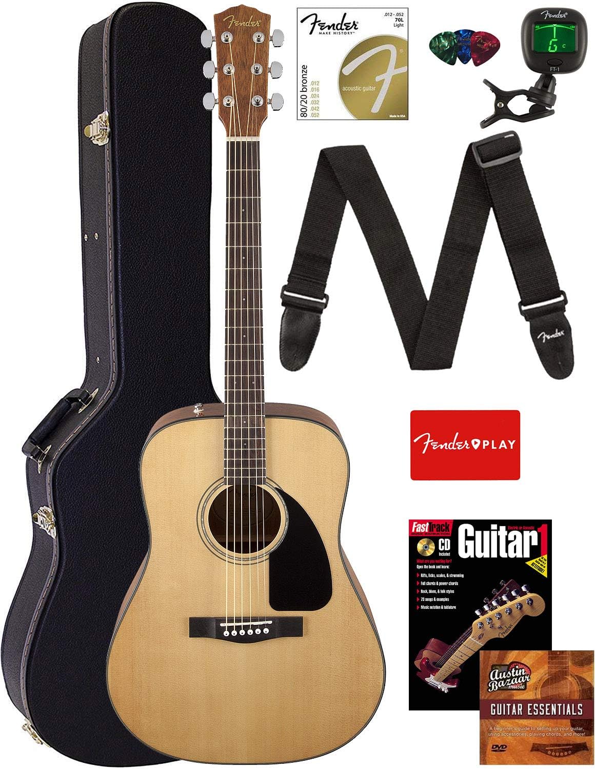 Fender CD-60 Dreadnought Acoustic Guitar Bundle with Hard Case