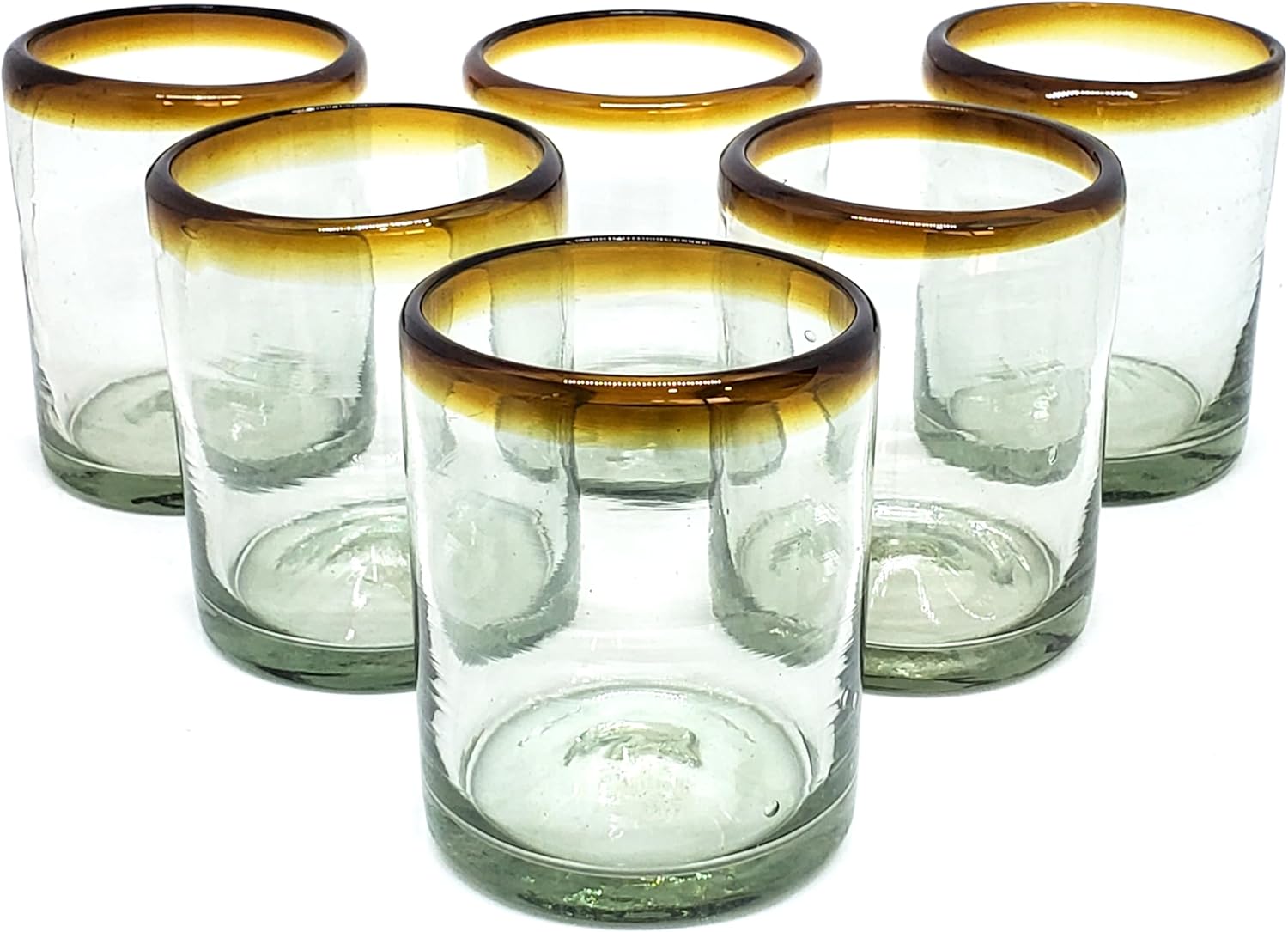 Amber Rim 10 oz Tumblers Set of 6 - Handblown Mexican Glassware