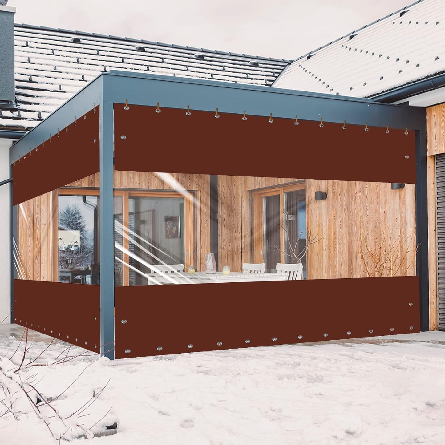 19 Oz Outdoor Vinyl Curtain for Pergola and Gazebos, Brown
