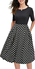 oxiuly Vintage Patchwork Puffy Swing Casual Party Dress - Flattering