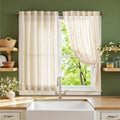 Winslow Linen Curtains 45 in Length Small Window Panels - Embroidered
