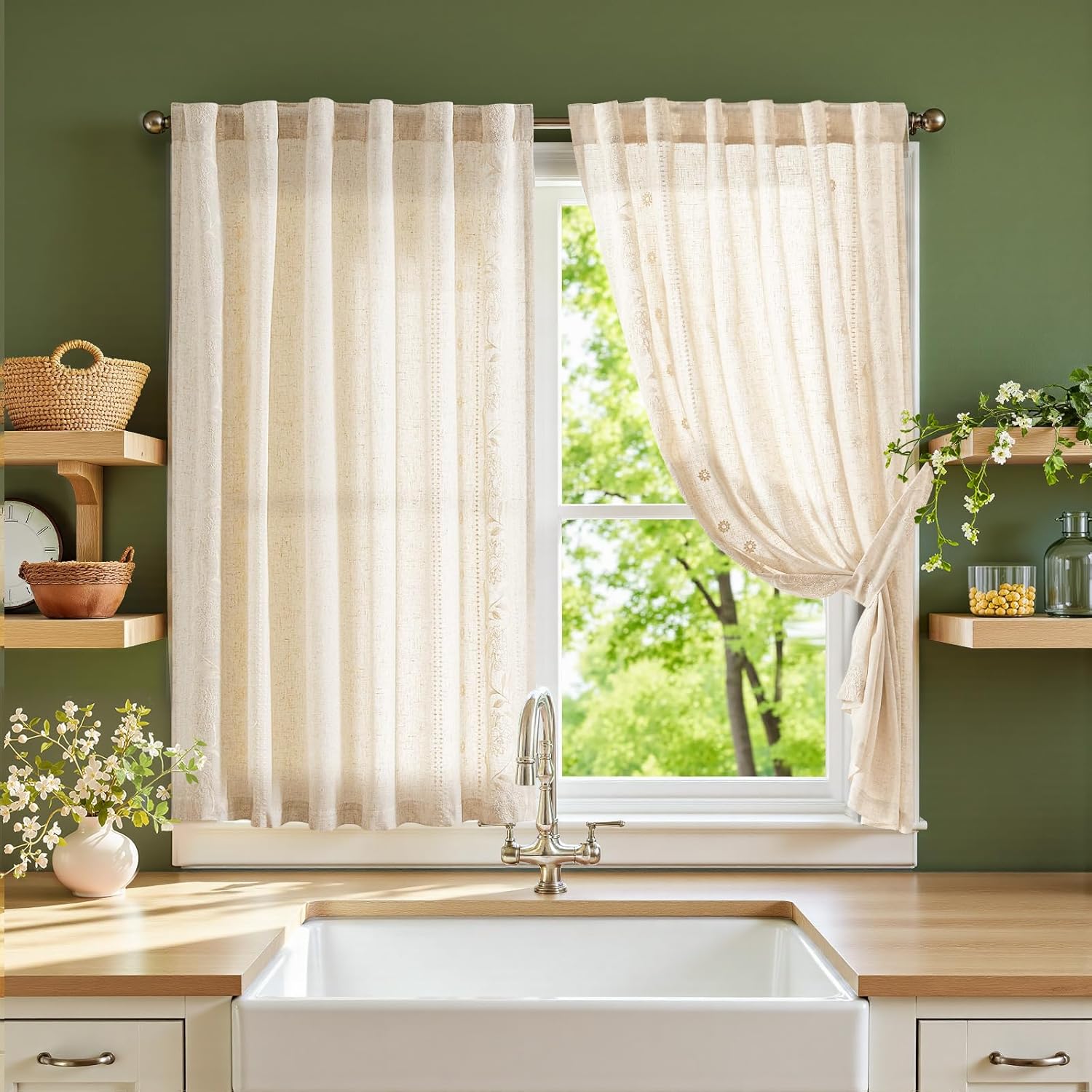 Winslow Linen Curtains for Small Windows with Floral Design