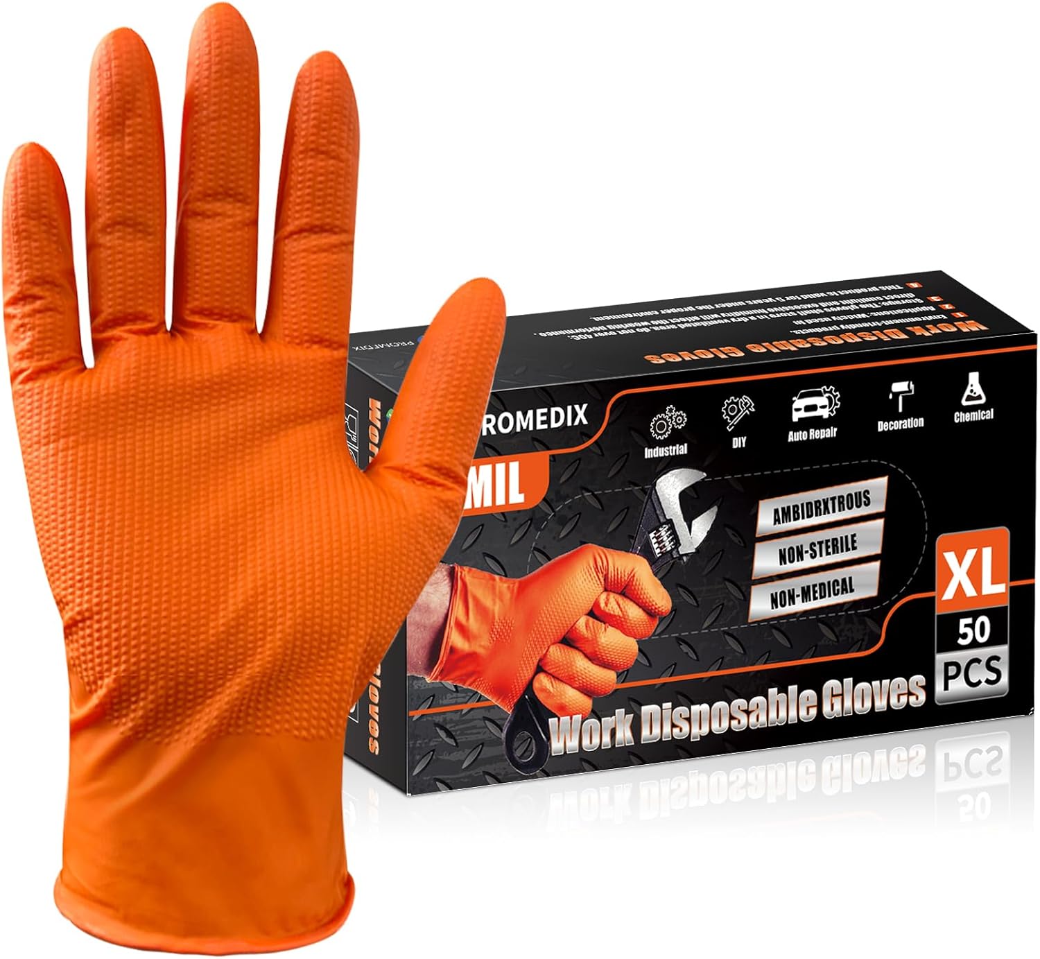 PROMEDIX P 8-mil Orange Nitrile Gloves - Diamond Texture