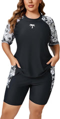 Halcurt Women's Plus Built in Bra Rash Guard Two Piece Swim Set area