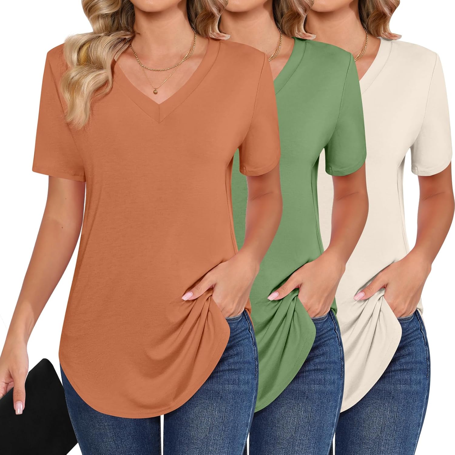 Ficerd Women's Short Sleeve Tunic Tops for Summer Casual Wear