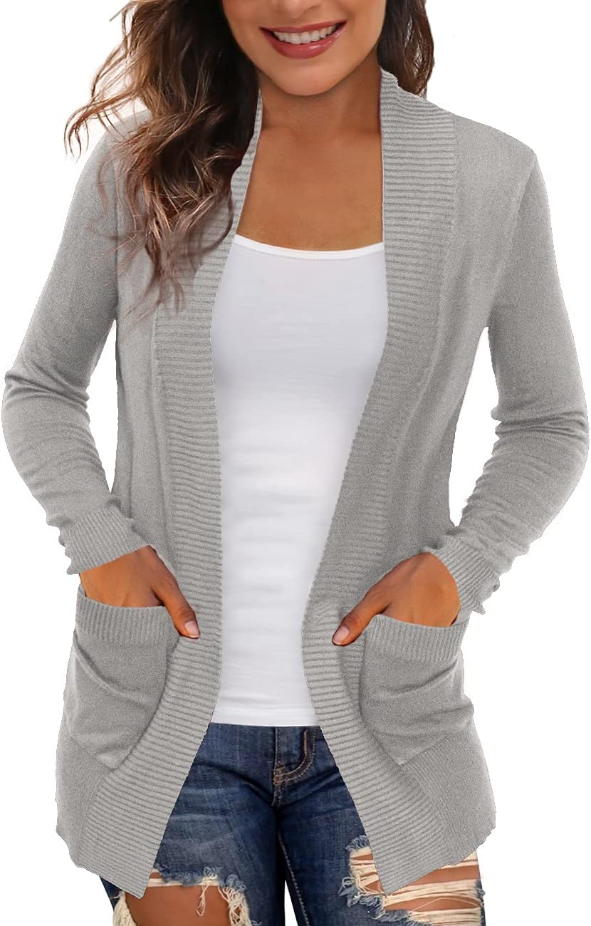 Lightweight Open Front Cardigan Sweaters for Women with Pockets