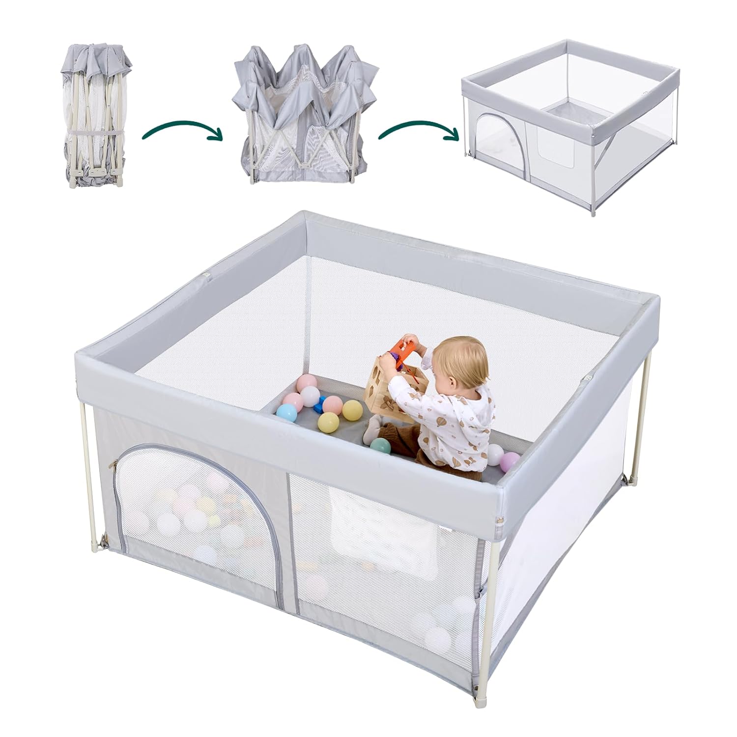 BABELIO Foldable Baby Playpen: No Assembly, Portable Safety for Kids