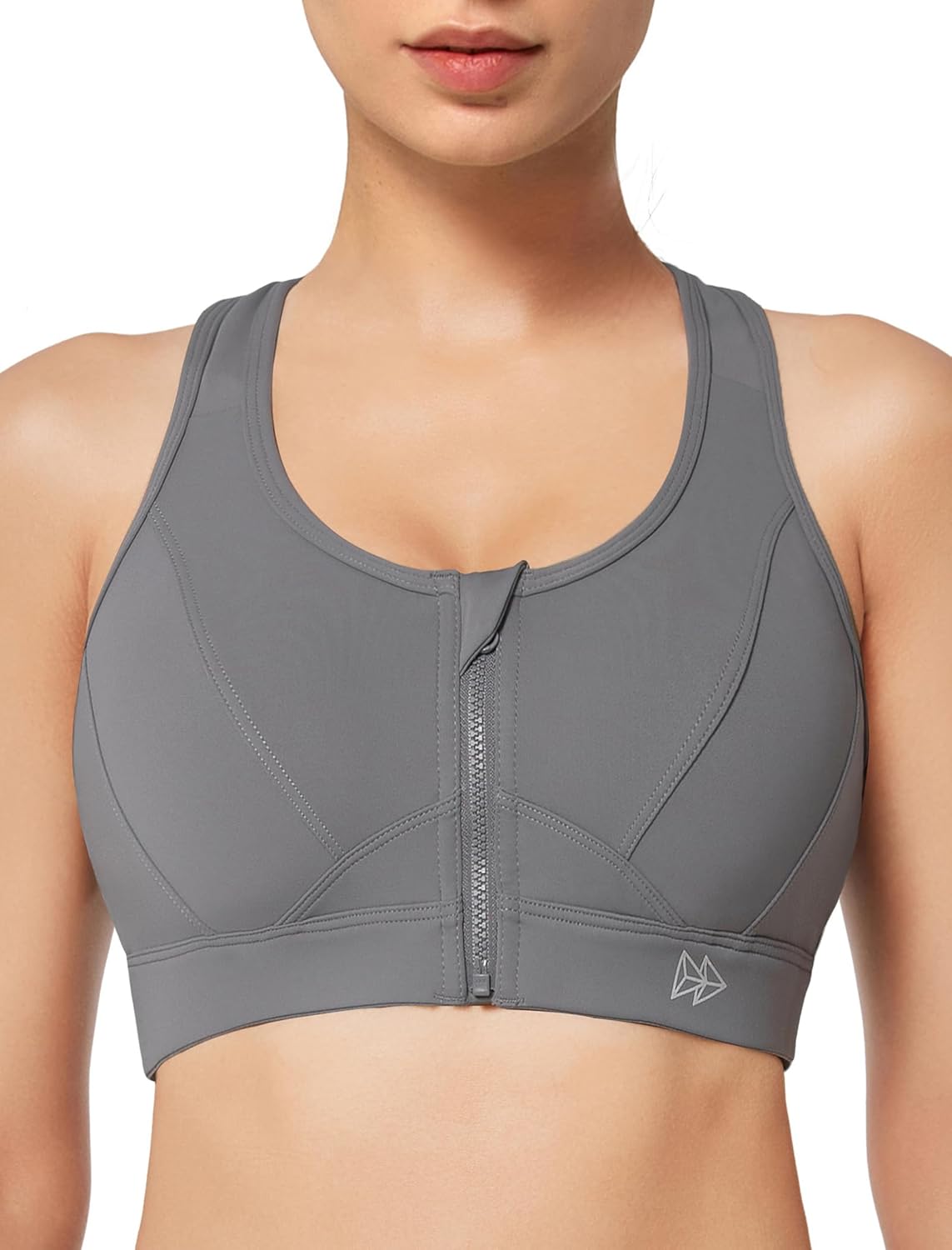 Yvette Zip Front Sports Bra for Women - High Impact Support