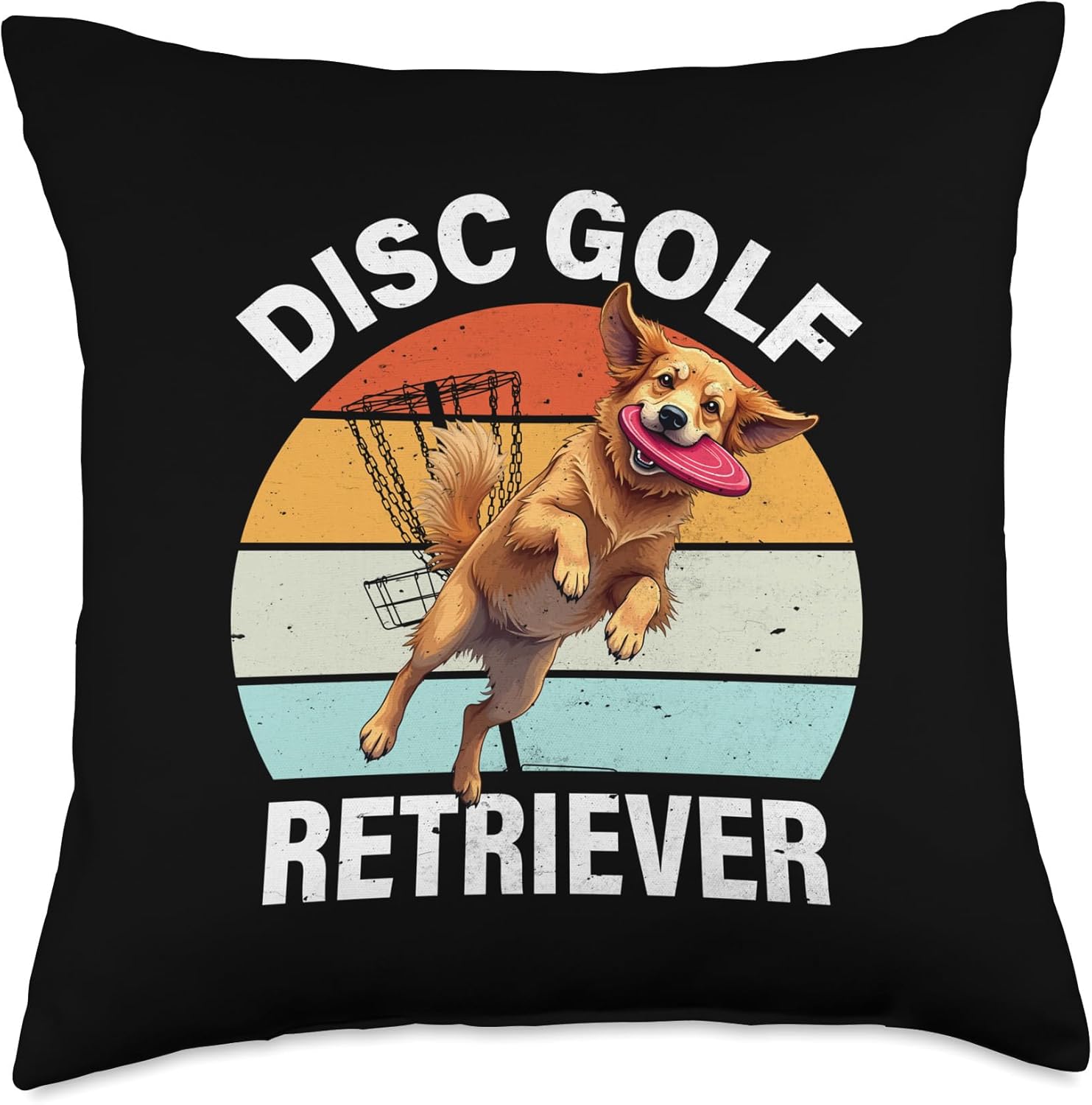 Golden Retriever Disc Golf Throw Pillow