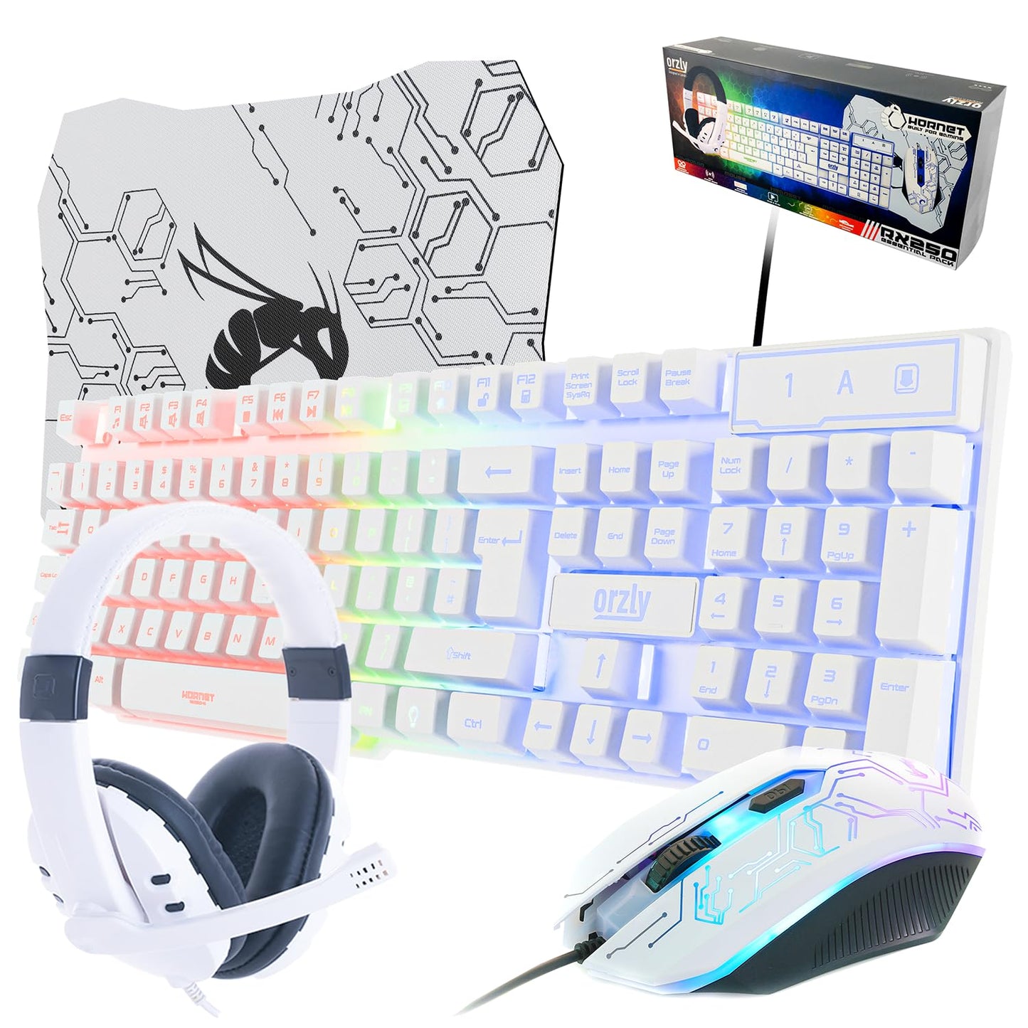 Gaming Keyboard and Mouse Bundle with RGB Headset and Pad
