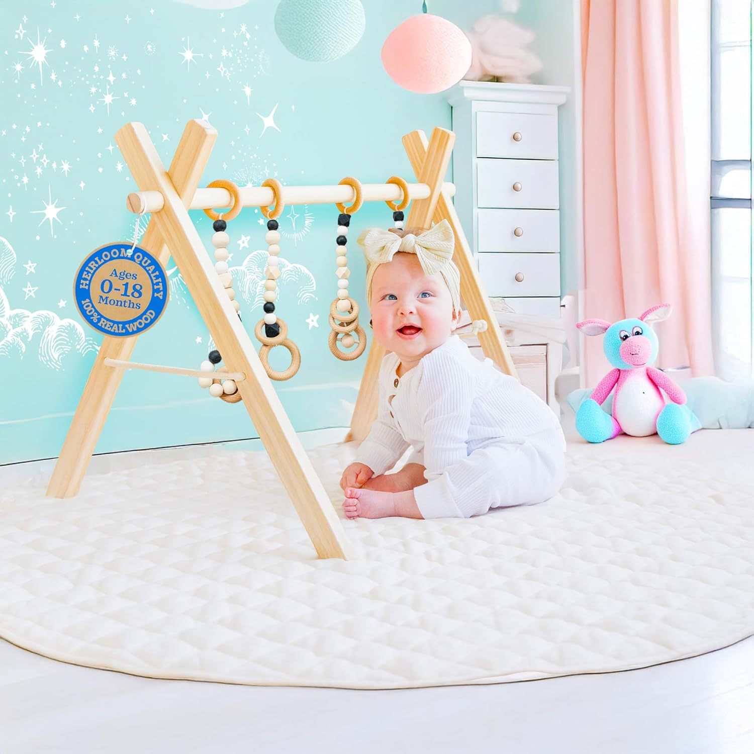 Wooden Baby Play Gym for Motor Skill Development & Decor