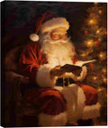 Santa Reading Book Christmas Wall Art 24x36in - Vintage Framed Canvas