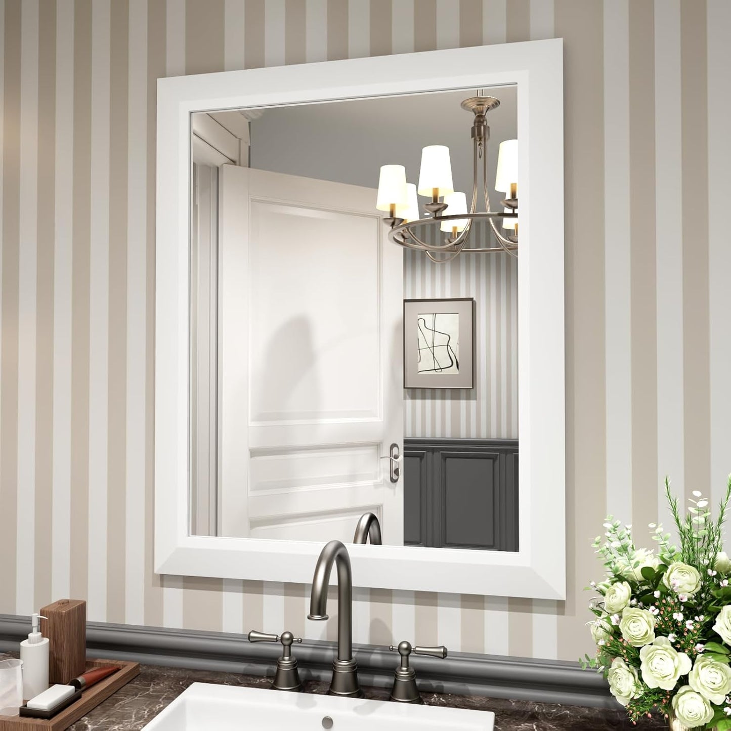 Amorho Bathroom Mirror 24x30 Inch Elegant Metal Framed Design