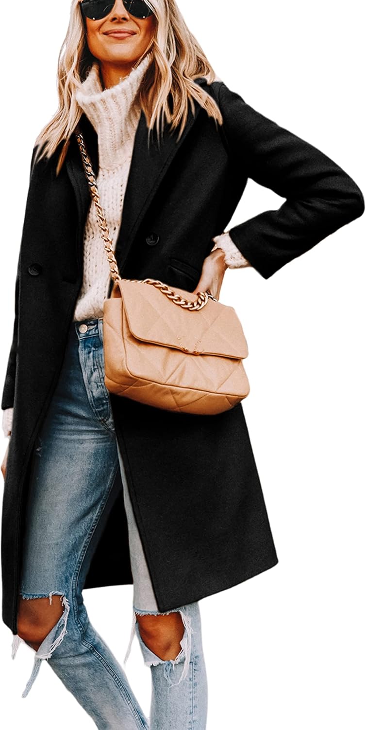 Hooever Women's Winter Wool Coat Casual Notch Lapel Peacoat