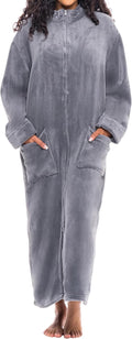 Alexander Del Rossa Long Zip Up Robe - Plush, Extra Warm Zip Front