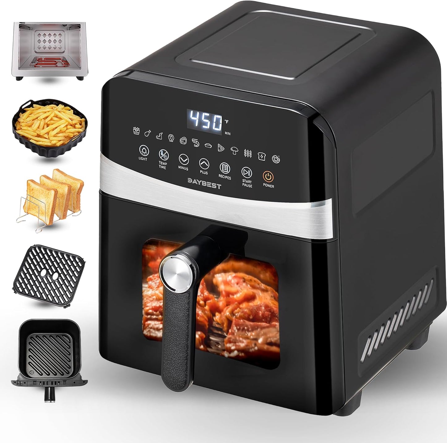 DAYBEST 6QT Ceramic Air Fryer - Non-Toxic, 1700W Up & Down Heats