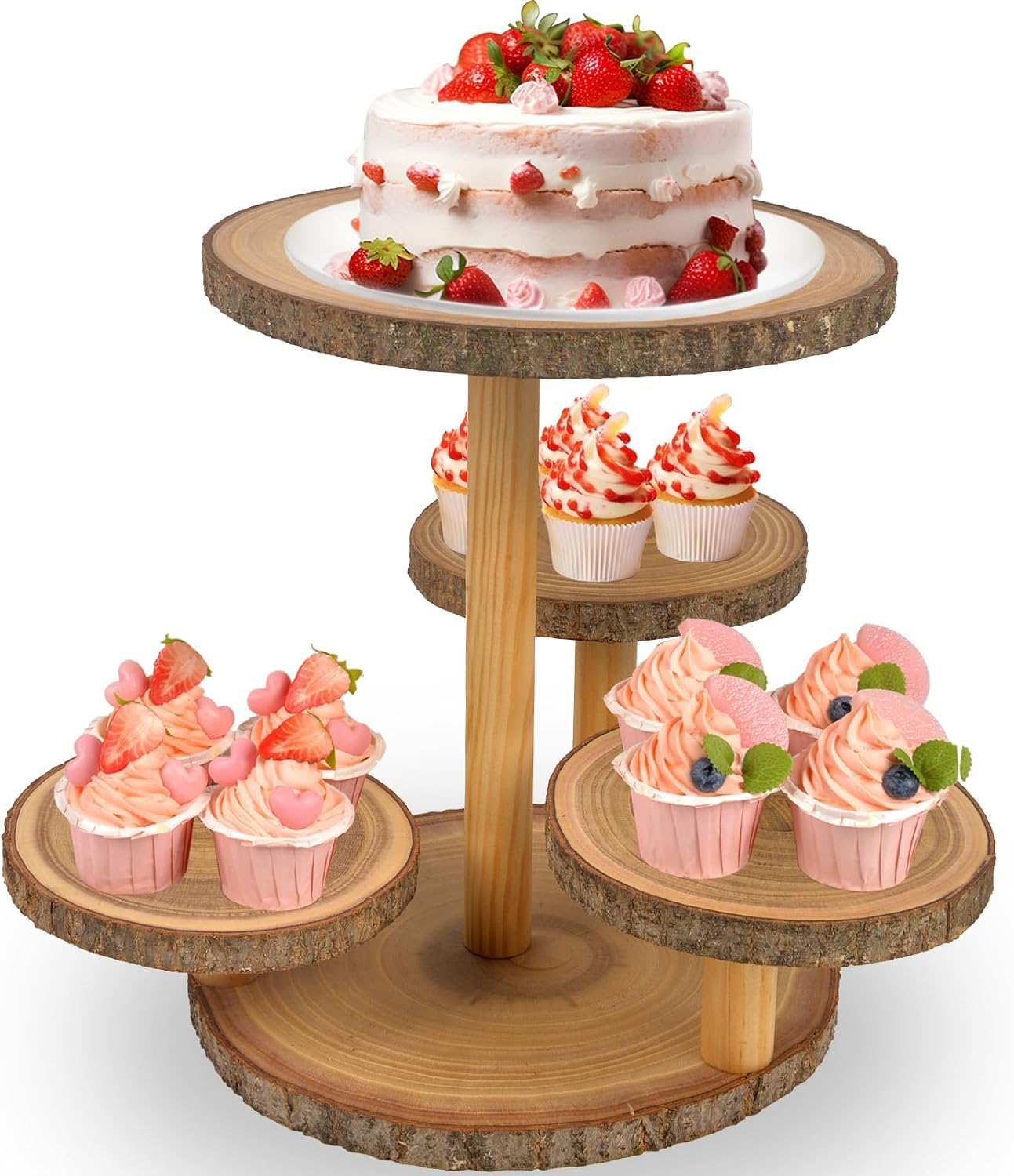 Rustic 4-Tier Cupcake Stand Display for Parties and Events