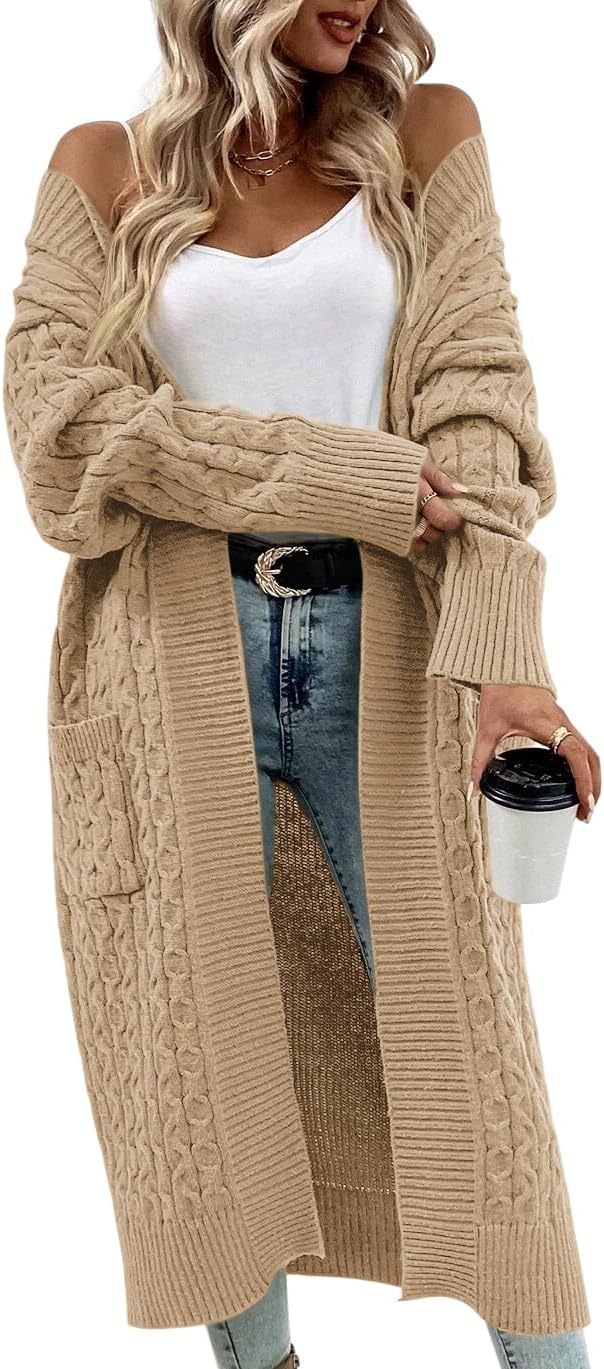 Onedreamer Womens Long Cardigan Cable Knit Open Front Sweater