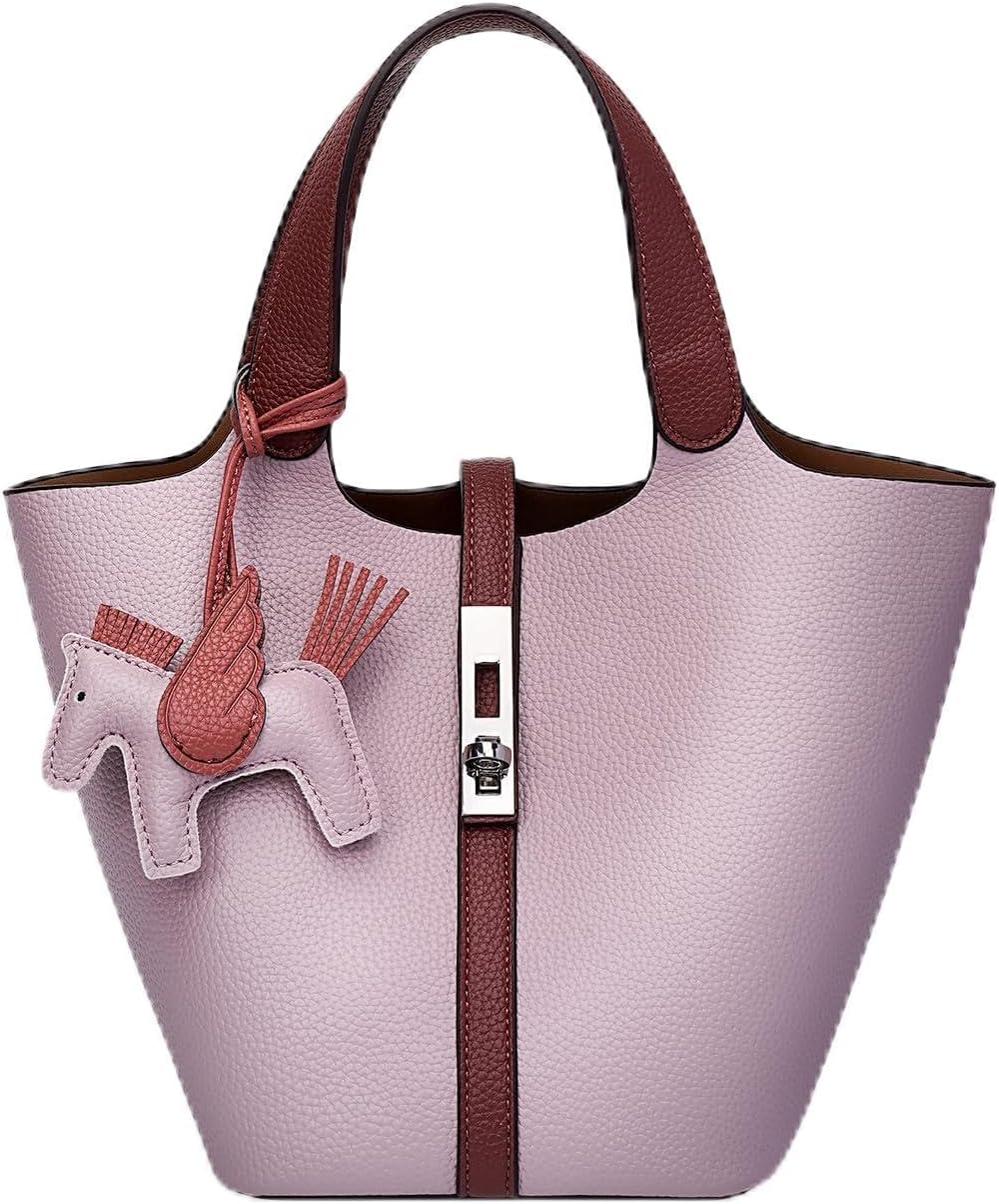 Vegan Leather Bucket Tote Bag for Women with Detachable Purse