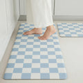 Blue Checkered Kitchen Mats Set of 2 - Cushioned Anti-Fatigue Floor