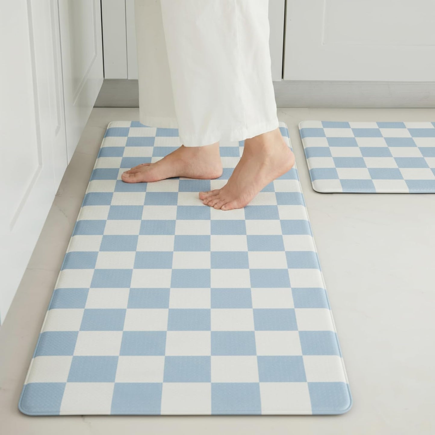 Blue Checkered Kitchen Mats Set of 2 for Comfort and Style
