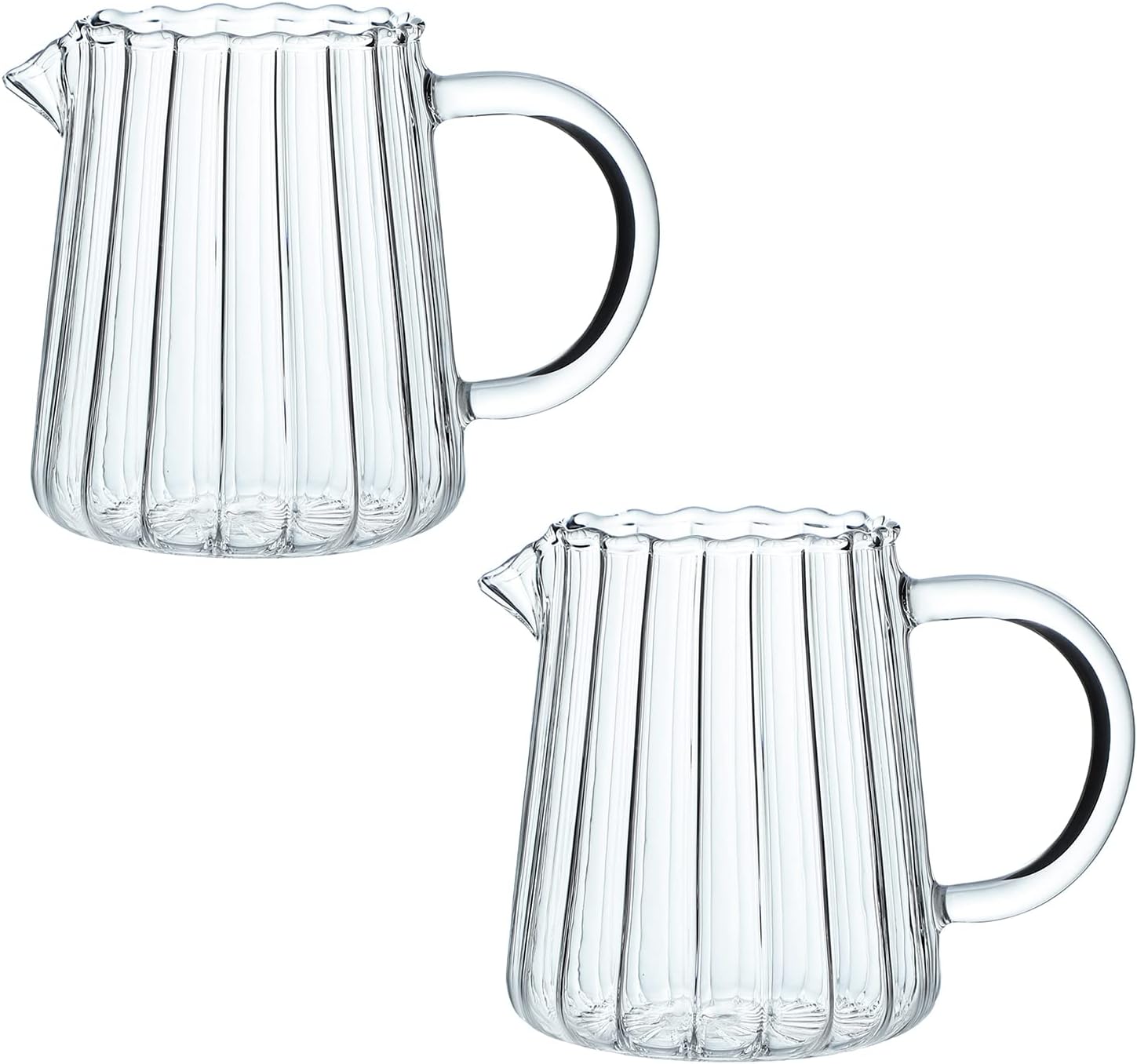 Set of 2 Elegant Wave Glass Creamer Jugs - 8.5 oz