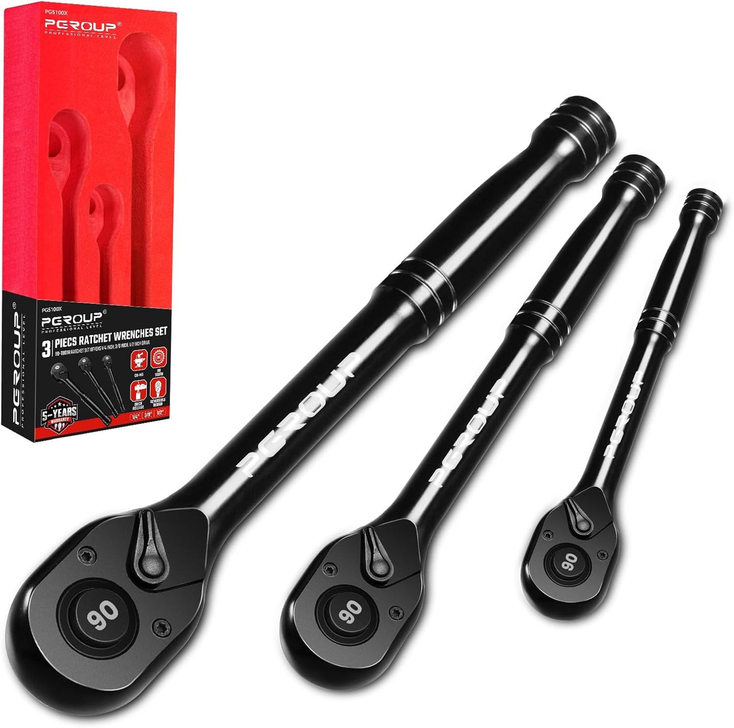 3-Piece 90 Tooth Ratchet Wrench Set for Home and DIY Tasks