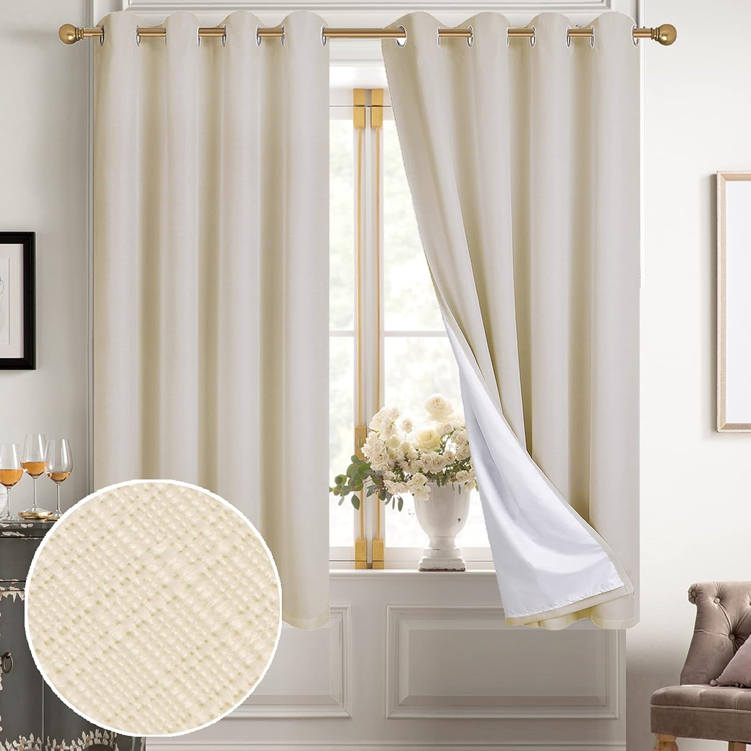 Diraysid 100% Blackout Curtains for Bedroom Light Beige Linen