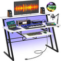 armocity Music Studio Desk with RGB LED Lights and Power Outlets