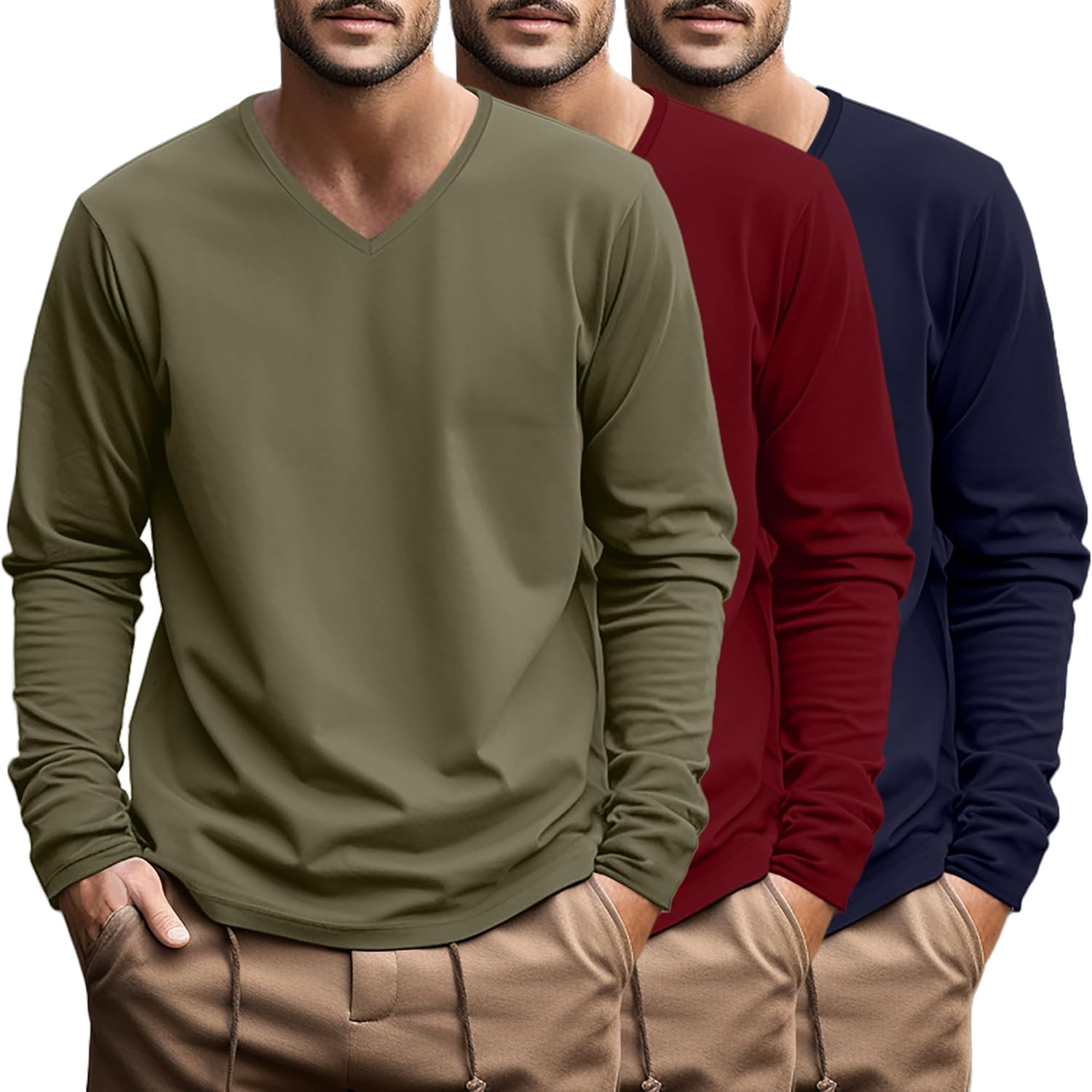 Ficerd Big and Tall Shirts for Men V Neck Cotton Long Sleeve Tee