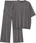 Womens 2 Piece Summer Lounge Set Loose Short Sleeve & Wide Leg