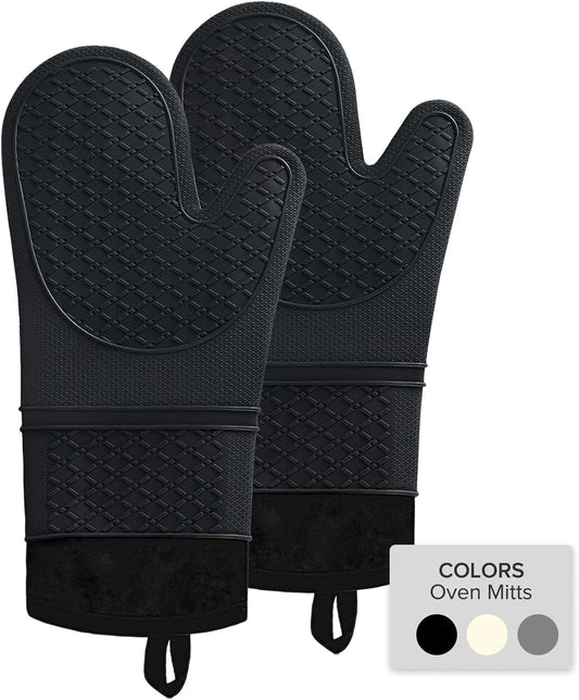 Heat Resistant Silicone Oven Mitts Duo - Waterproof & Non-Slip Grip