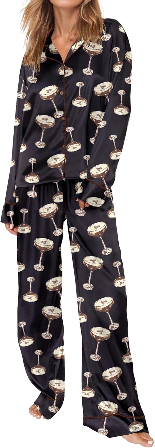 Satin Pajamas for Women Set Long Sleeve Button Down Sleepwear