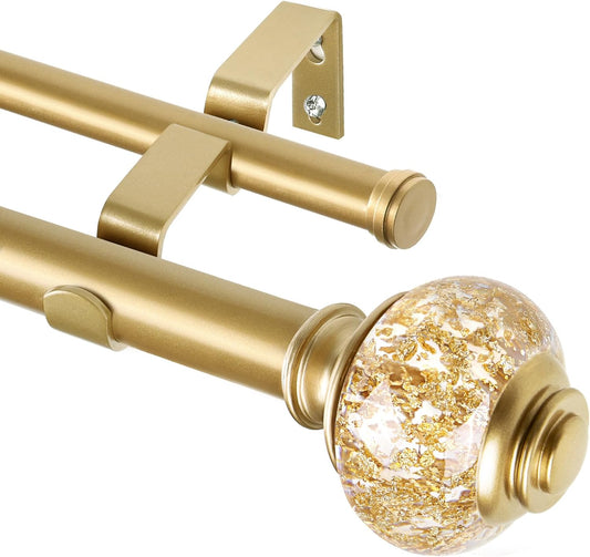 1 Inch Gold Double Curtain Rods for Windows 120 to 180 Inches